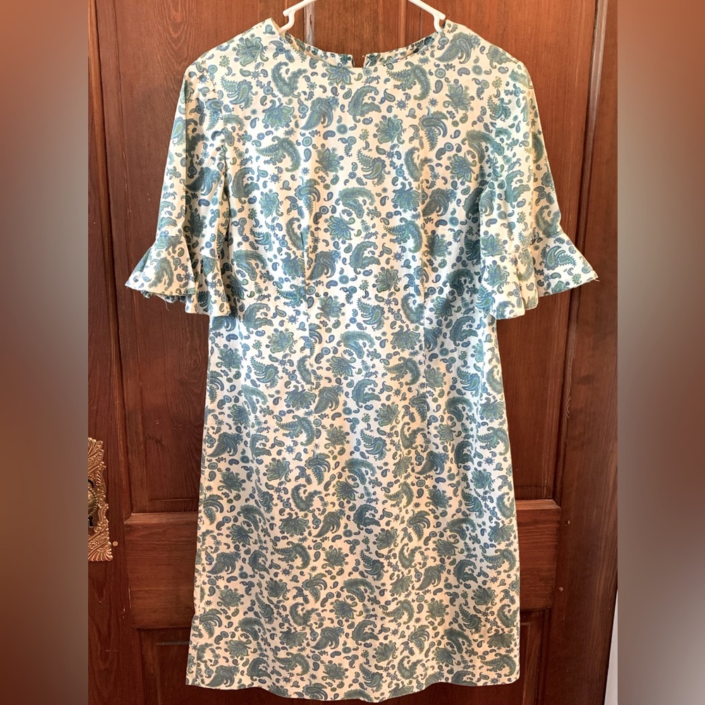 SOLD Vintage 1960s Handmade A-Line Paisley Dress with fluttery sleeves.